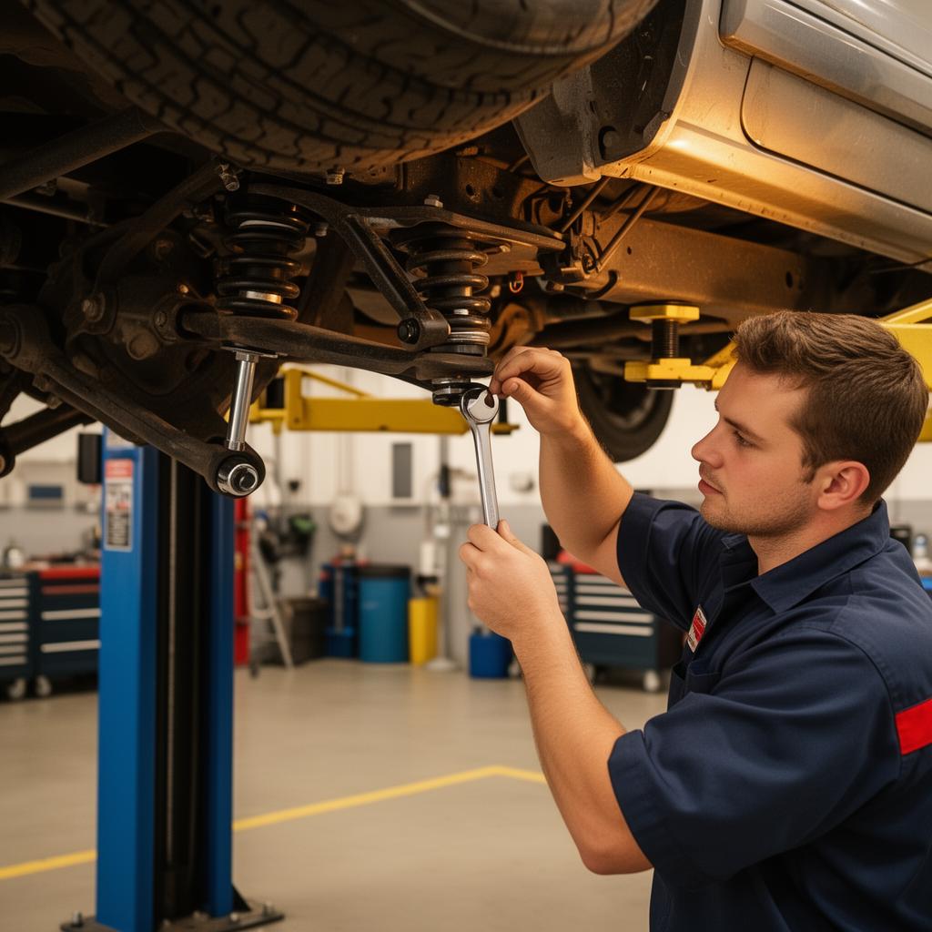 Mechanic installing a lift kit